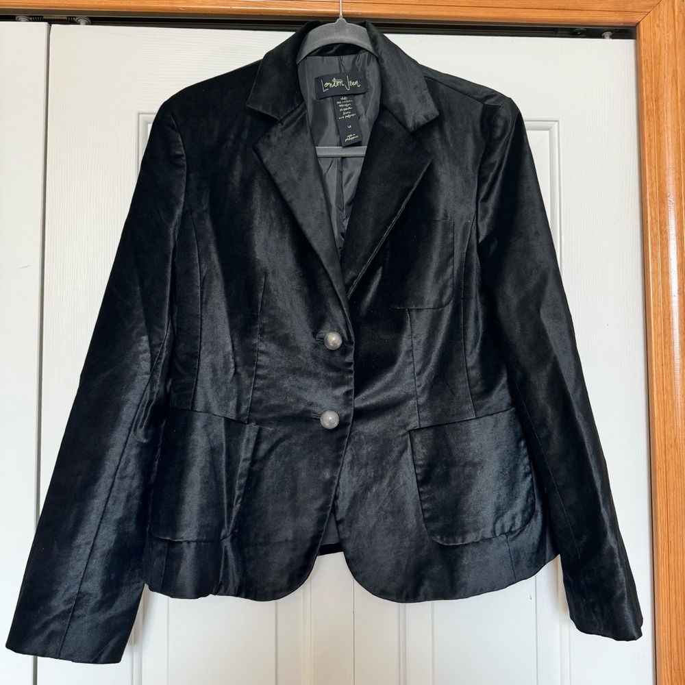 London‎ Jean Womens Size 12 Black Velvet Two Button Night Out Blazer